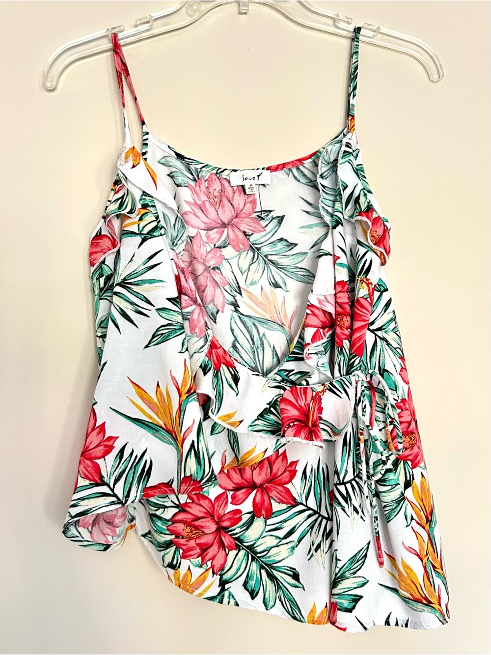 Love J Women’s White Tropical Floral Wrap Camisole